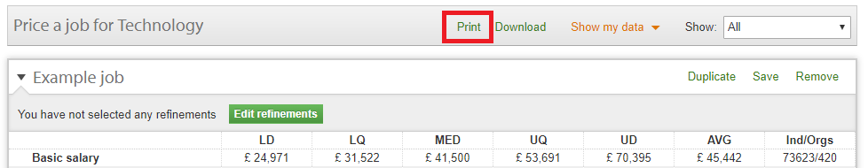 Print jobs selector